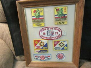 1973 & 1977 National Jamboree Oa Service Corps & Pocket Patches,  Framed Th1