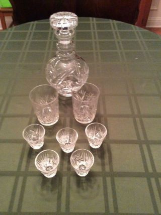 Vintage Decanter With 5 Shot Glasses And 2 Tumblers,  9pc Set