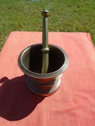 Antique.  Solid Brass/bronze Mortar & Pestle 5 Pounds Together Apothecary