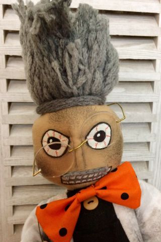 Primitive Halloween Raggedy Ann Doll Mad Scientist With Black Rat Shelf Sitter