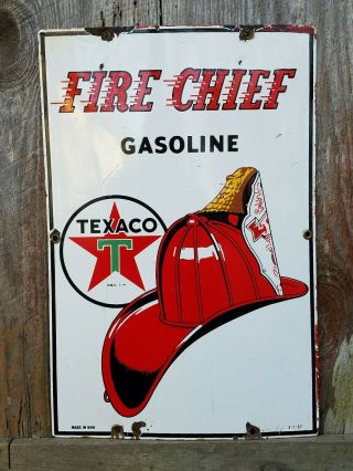 1957 Vintage Texaco Fire Chief Gas Porcelain Gas Pump Advertising Sign
