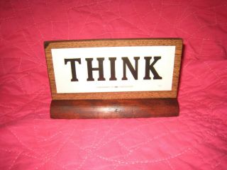 Vintage Ibm Computer " Think " Office Desk Double - Sided Wood Standing Plaque Sign