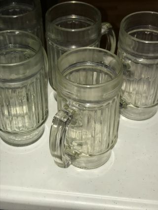 Set Of 5 Clear Glass Beer Mugs,  Root Beer Mugs,  Steins Medium Size 6” Tall