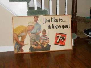 Large Vintage 1953 7 Up Cardboard Sign You Like It It Likes You Seven Up