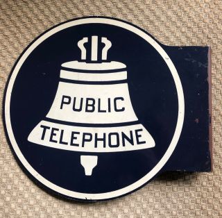 Vintage Metal Double Sided Public Telephone Sign Flange