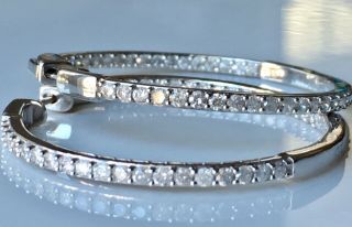 2.  00 Ct.  T.  W.  Diamond Inside - Outside Hoop Earrings In Sterling Silver.  1 1/2 "