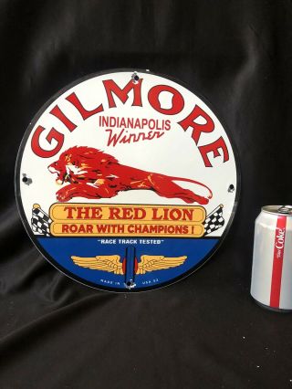 Vintage Porcelain Gilmore Red Line Pump Plate Sign Marked Us 52 Gasoline