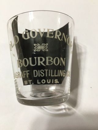 Old Governor Bourbon Etched Whiskey Shot Glass,  St.  Louis Missouri,  (a.  Graff)