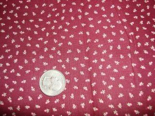 Vintage Cotton Fabric Tiny Pink Floral Buds On Dark Maroon 1 Yd/44 " Wide