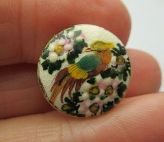 Gorgeous Antique Vtg Hand Painted Japanese Satsuma Porcelain Button Bird (k)