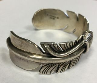 Vintage Navajo M Thomas Jr Sterling Silver Feather Cuff Bracelet 58.  3g 2