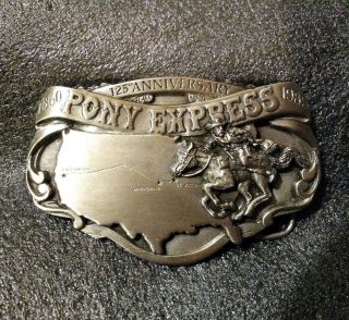 125th Anniversary Pony Express Pewter Belt Buckle No.  1368/2500 Hard To Find