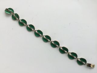 David Andersen green Enamel silver Leaf guilloche bracelet - Willy Winnaess 2
