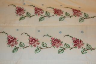 Vintage Hand Embroidered Pillowcases Set Of 2 Pink Flowers