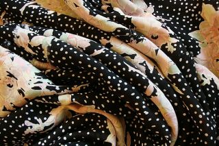 Vintage Sheer Chiffon Fabric Polka Dots & Flowers 4 Yds X 59 " W Silk ??