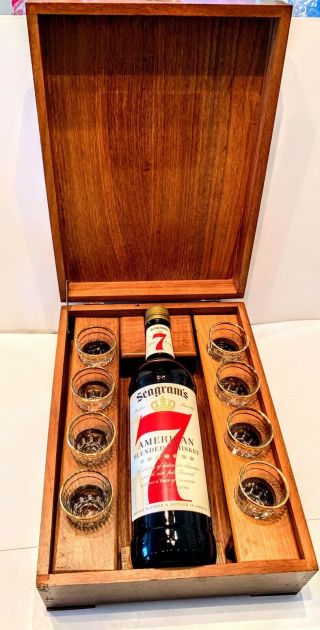 Vintage Swiss Music Whiskey Decanter Portable Liquor Cabinet Mini Bar Box Set