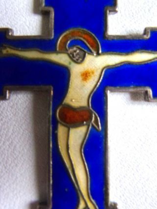 Vintage Italian Modernist 800 Silver Marked Enamel Crucifix Christ Cross Pendant