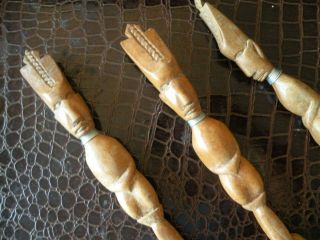African Primitive Fork Spoon Knife Hand Carved Wood Folk Art Salad Set D16 2