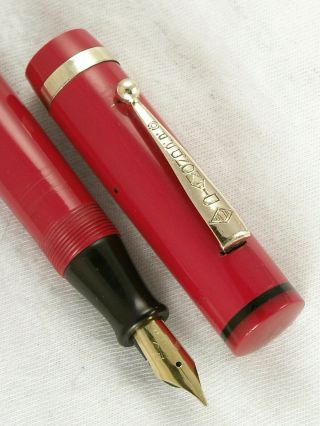 Vintage Huge Red Flat Top Diamond Point Fountain Pen Flexible Nib Restored