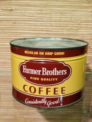 Rare Full Farmer Brothers 1 Lb Coffee Tin Can Key Wind Kw Dallas Tx