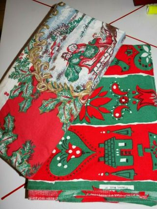 2 Vintage Christmas Tablecloths - 51 " Sq & Spring Mills Inc 50 " X65 " X - Mas Scenes