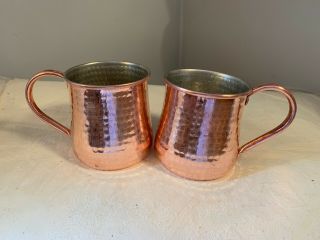 Set Of 2 Williams Sonoma Moscow Mule Cups Mugs Hammered Copper
