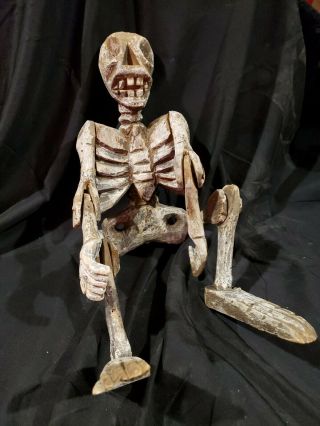 Early Rare Odd Fellows Skeleton Folk Art Wood Carving