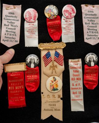 Improved Order Of The Redmen Red Men Pins And Ribbons Tribe 1936 - 37 - 38 Ct Vt Nh