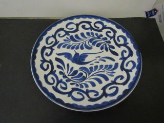 Vintage Anfora Blue And White Plate With Bird 9 " Handcrafted Mexico