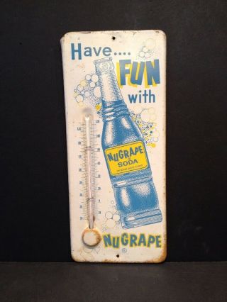 Vintage Nugrape Soda Metal Advertising Termometer Sign