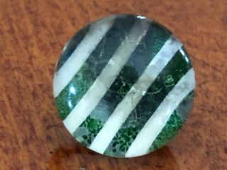 Charming Antique Glass Button Kaleidoscope Green & White Stripe,  9/16 "
