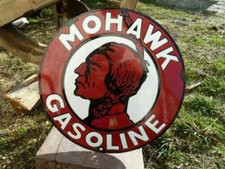 Mohawk Gasoline Vintage Porcelain Sign 24 Inches Round