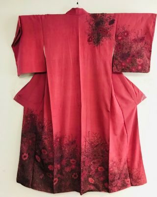 Vintage Pink Color Kimono Decorated With Flowers 838