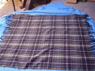 Vintage The Chippewa 100 Wool Plaid Blanket Robe Throw 68x54 made USA w fringe 2
