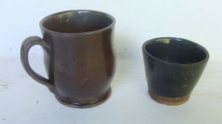19th C Miniature Redware Pitcher And Cup,