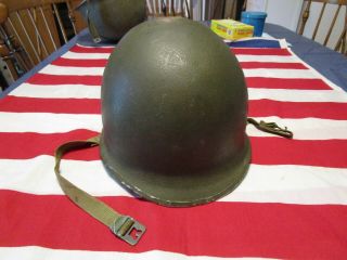 Ww2 Us Army Usmc M1 Fixed Bale Steel Pot Helmet Khaki W/ Chin Strap