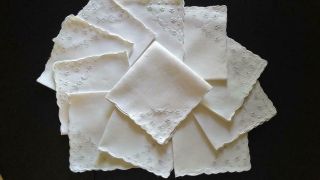 11 Vintage All White Napkins Floral Madeira Embroidered Cutwork 13 " Square Linen