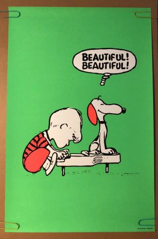 Snoopy Piano Vintage Blacklight Poster 1970’s Schroeder Peanuts Comic
