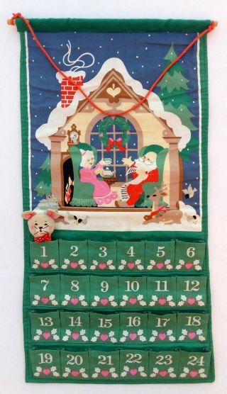 1987 Vintage Avon Advent Calendar Countdown Christmas Mouse Fabric Santa Claus