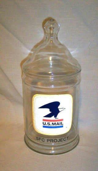 Vintage Glass Usps Post Office U.  S Mail Sfc Project Lidded Candy Apothecary Jar