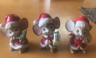 Homco Set Of 3 Porcelain Mouse Holiday - Christmas Ornaments