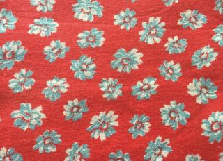 Opened Vintage Feedsack Fabric 42x36 Blue & White Flowers On Red Empire Logo