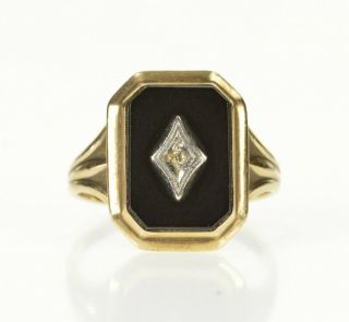 10k Retro Black Onyx Diamond Overlay Statement Ring Size 7.  5 Yellow Gold 57