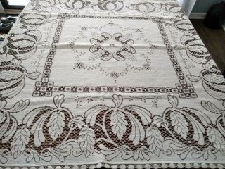Vintage Lace Tablecloth Off - White Cream With Brown 48 X 48 " Square