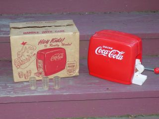 Coca Cola Toy Soda Dispenser In The Box With Plastic Glasses