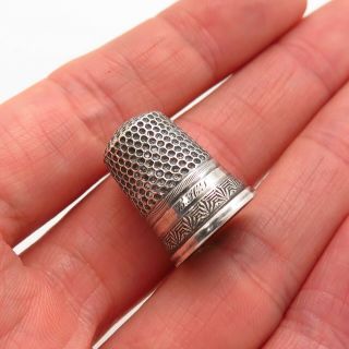 Antique Victorian 925 Sterling Silver Collectible Etched Floral Sewing Thimble