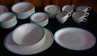 Vintage Century Service Corp TURQUOISE SCROLL China Dishes 57pc Set 3