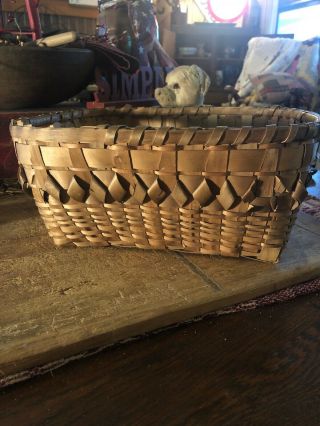 Antique 1800s England Basket - Black Ash 2 Handled Gathering Woven Splint