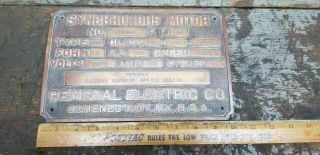 Antique General Electric Brass Motor Tag Nameplate Ge 700hp