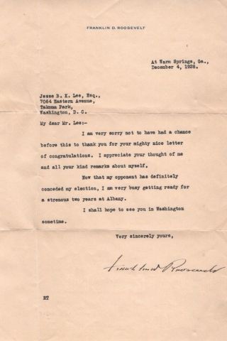 Franklin D.  Roosevelt 1928 Signed Letter Warm Spring Stamp Envelope,  2nd Letter